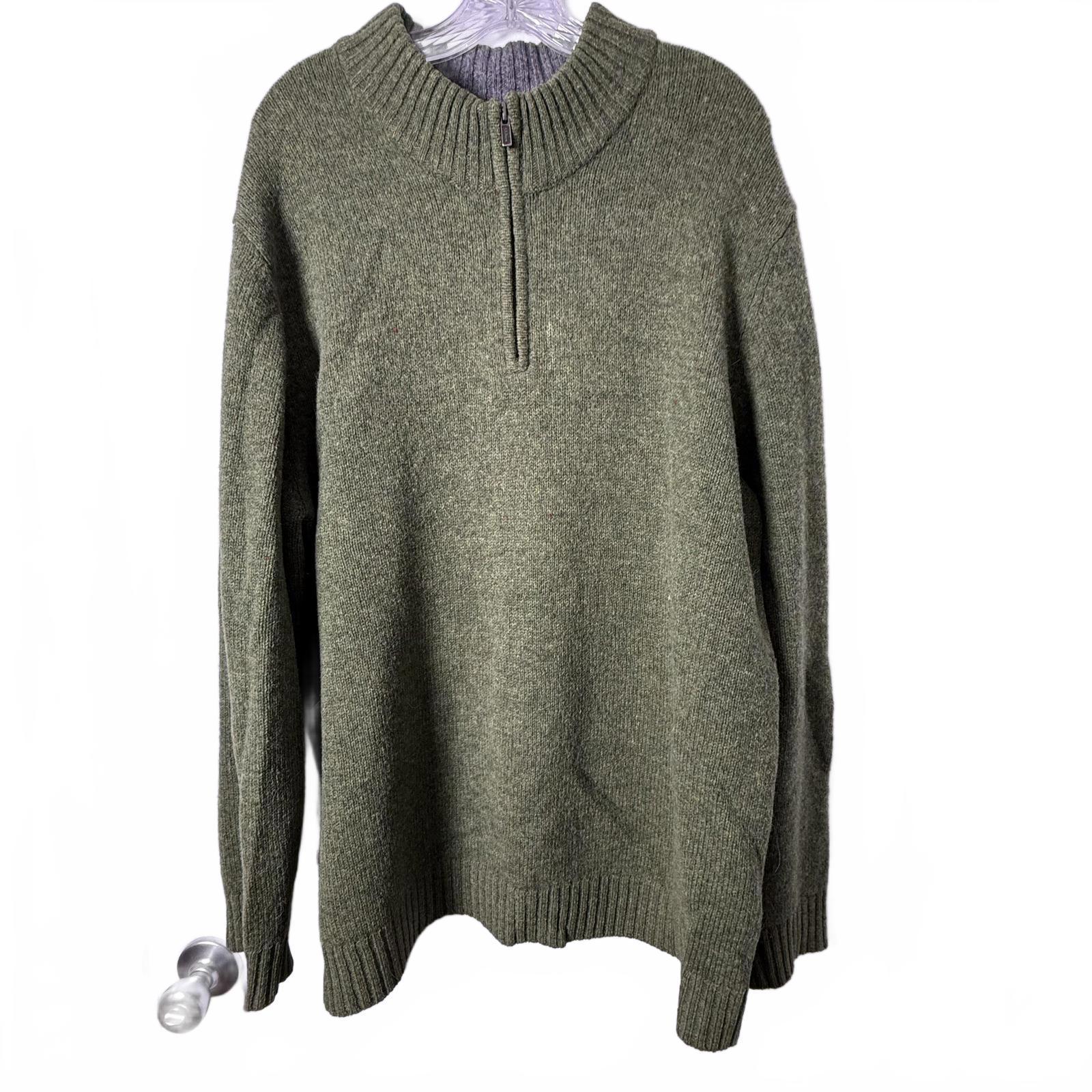 Vintage L.L. Bean Heather Green 1/4 Zip 100% Wool Sweater Mns Xxl Elbow Patches